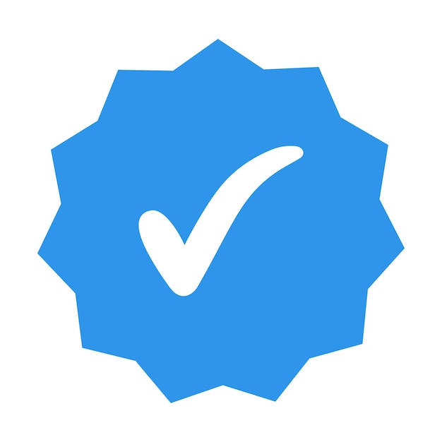 Marca de verificación blanca en el polígono azul icono de estrella de 11 esquinas del usuario verificado
