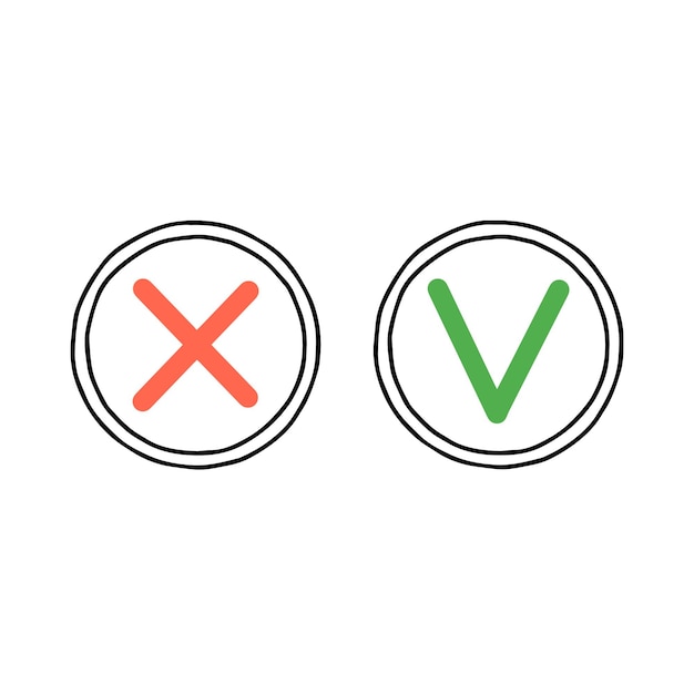 Marca de verificación y cruz roja e icono de vector