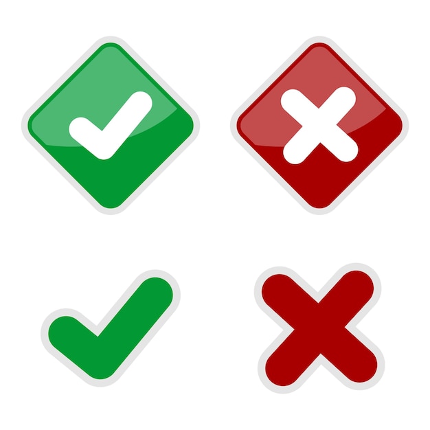 Marca de verificación y cruz Verdadero e incorrecto Aprobado y denegado Diseño de ilustración Vector EPS 10