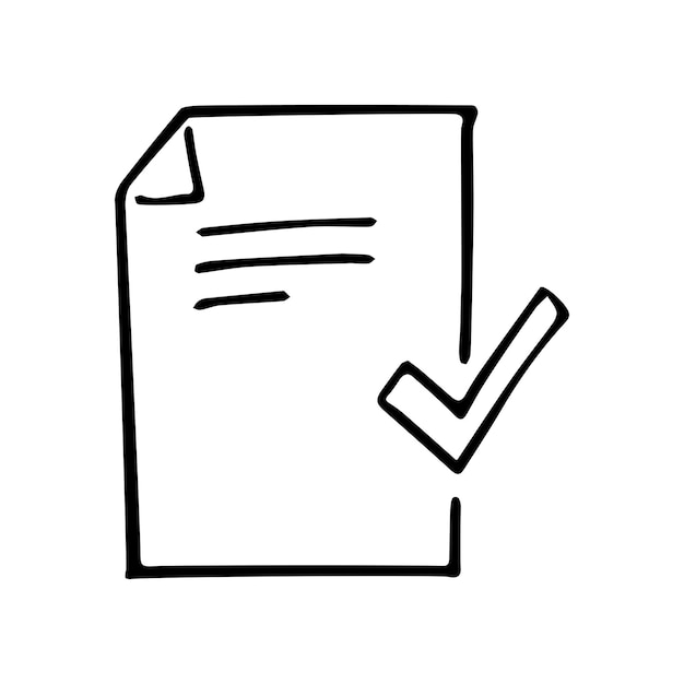 marca de verificación hecho hecho trabajo propósito marca vector de búsqueda en un garabato de fondo blanco