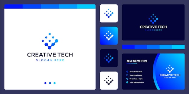 Marca de verificación del logotipo con estilo tecnológico y color degradado. tarjeta de visita.