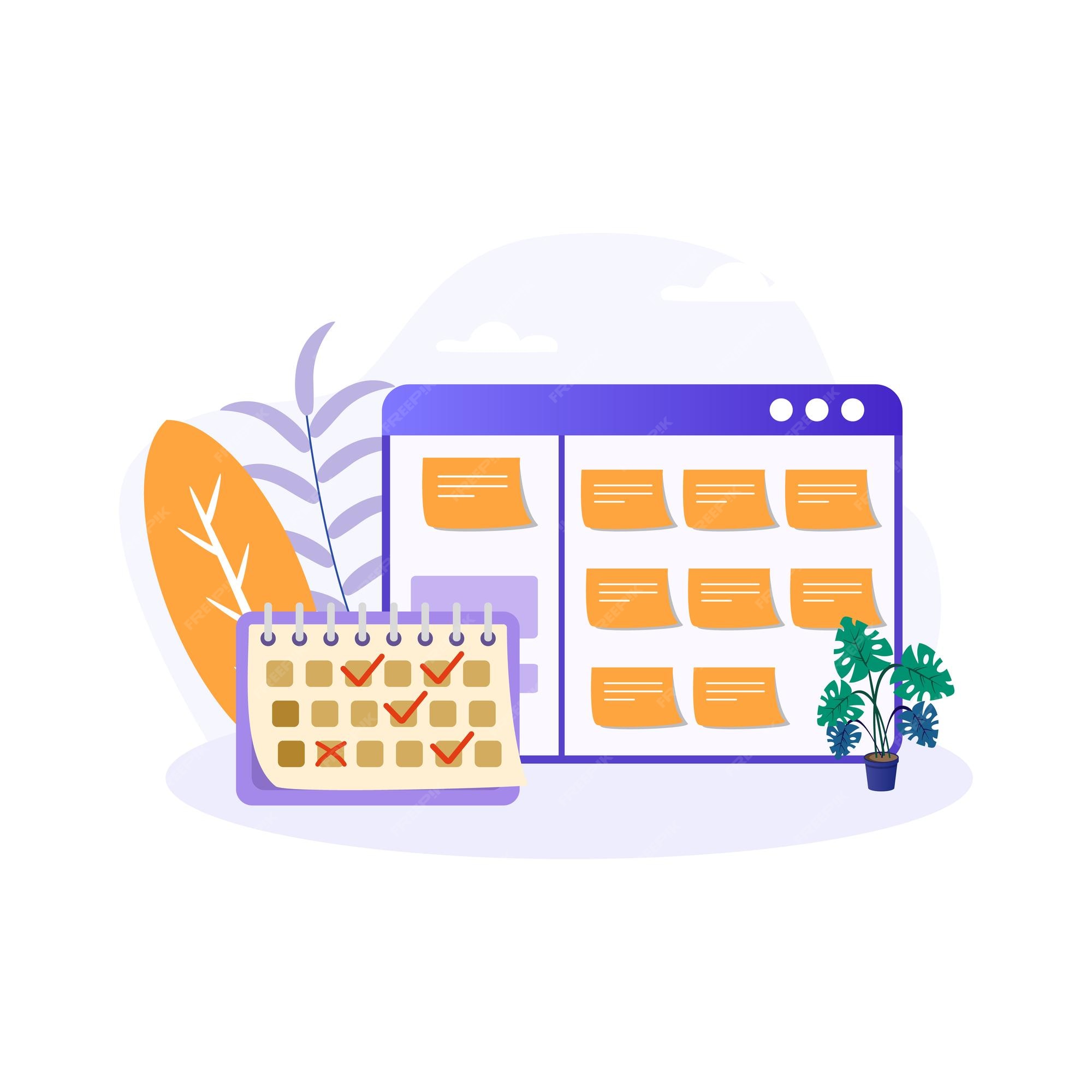 Marca de verificación de texto de nota de calendario de ilustración de planificación de largo 