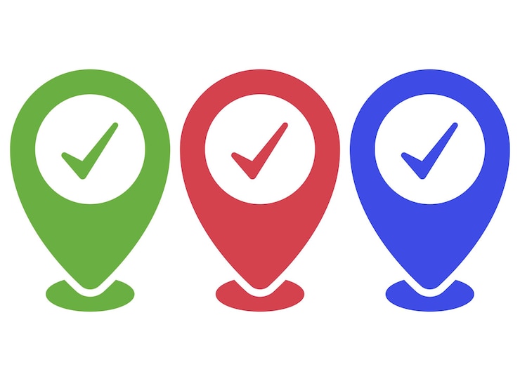 Vector marca de verificación ubicación pin 3 colores
