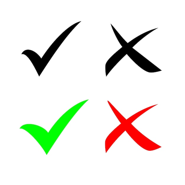Marca de verificación vectorTick conjunto de iconos en color verde y rojo ilustración vectorial