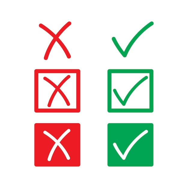 Marca de verificación verde e icono de cruz roja