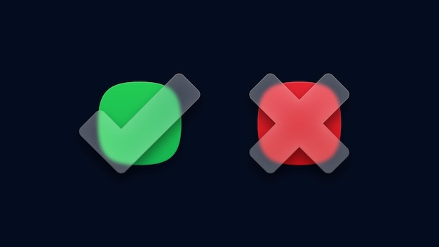Marca de verificación verde y marca de cruz roja iconos transparentes