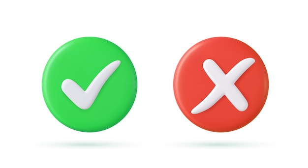 Marca de verificación verde y símbolos de marca cruzada