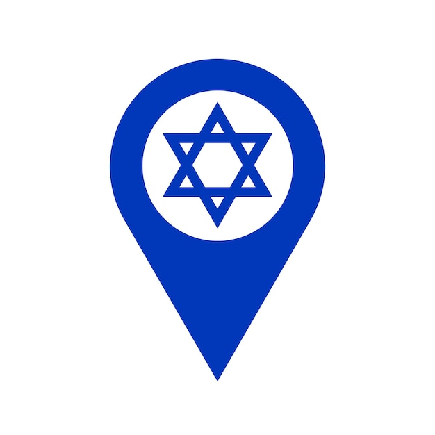 Marcador gps de pin de ubicación de Israel hecho en el símbolo de Israel encuéntrenos firmar color azul con elemento de vector de estrella de david