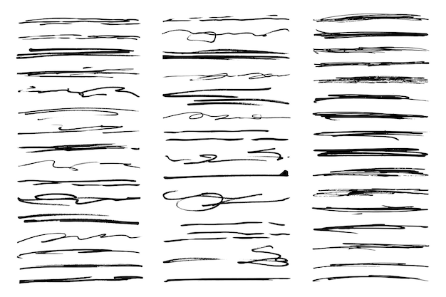 Marcador y líneas de pluma para subrayar y resaltar Colección de marcadores y trazos de lápiz de colores negros
