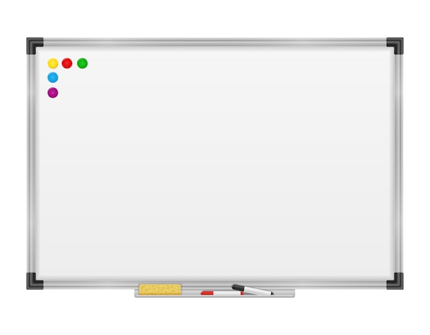 Vector marcador magnético de pizarra vacía para presentaciones, formación y educación aislado en blanco