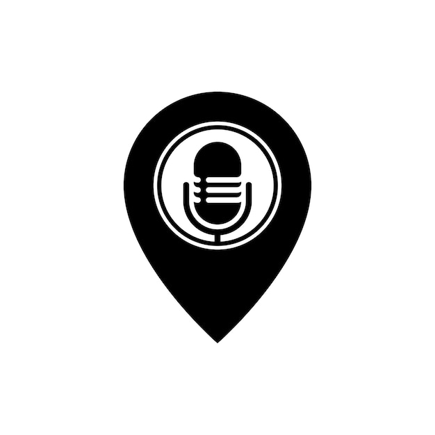 Marcador de mapa con icono de micrófono pin de mapa símbolo de ubicación GPS estudio de grabación ilustración vectorial