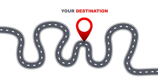 Marcador de mapa y ruta Marcador de destino e ilustración de carretera