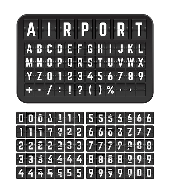 Marcador mecánico flip font plantilla realista de fuente flip board terminal para salidas