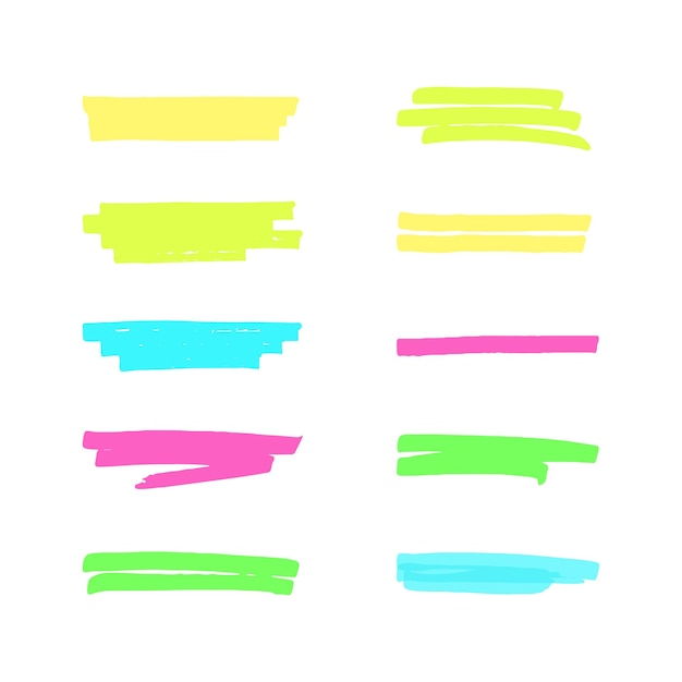 Vector marcador resaltar líneas de pincel conjunto dibujado a mano multicolor subrayar elementos transparentes