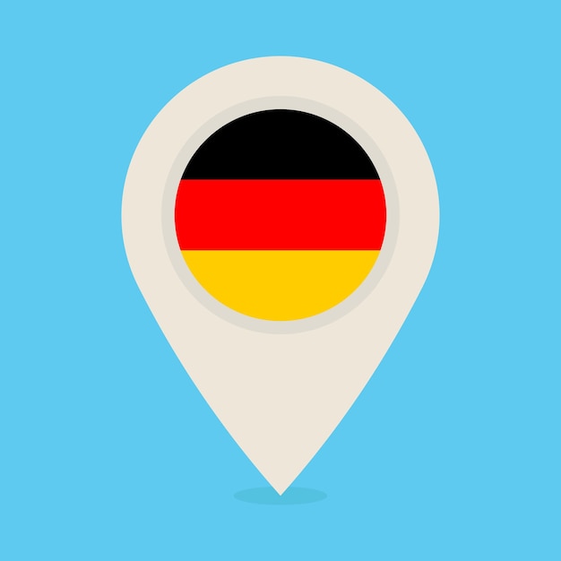 Marcador de ubicación con la bandera de Alemania Pin de ubicación de color crema aislado en fondo azul Icono vectorial plano para aplicaciones móviles UI y diseño web