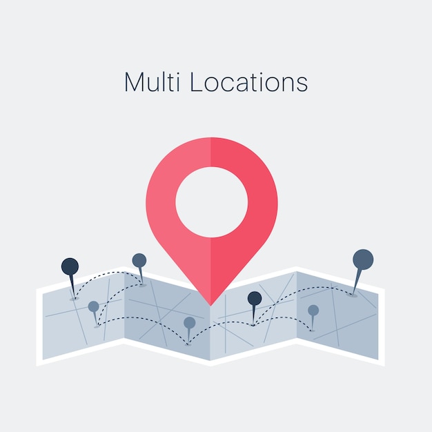 Marcadores de ubicación del mapa GPS concepto de ilustración plana