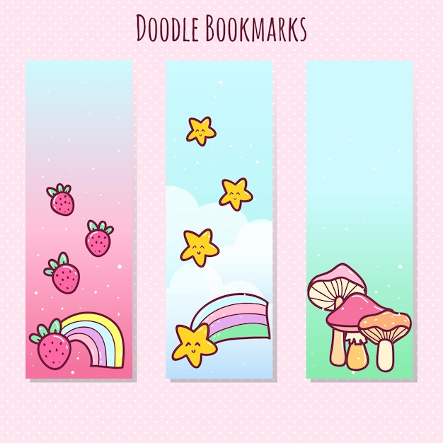 Marcapáginas de doodle kawaii dibujados a mano