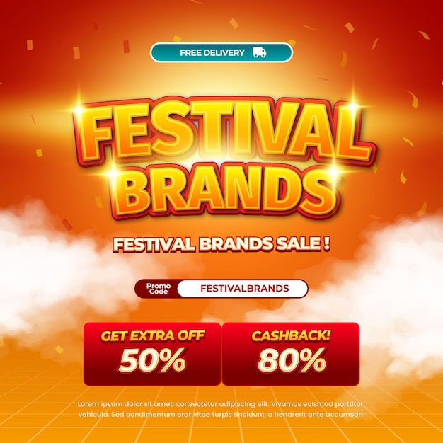 Marcas del festival Ofertas de descuento de venta Gradiente rojo naranja vibrante Banner de efecto de texto editable