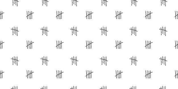 Vector marcas de recuento de carbón de leña de fondo patrón sin costuras con símbolos de número 5 signos de conteo de días
