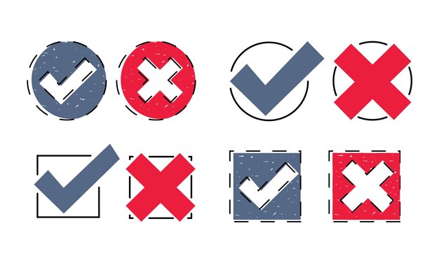 Marcas de verificación y cruces ilustración vectorial