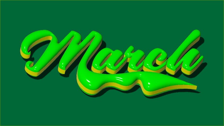 Vector march green 3d text typography