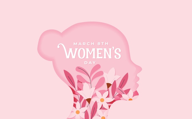 Marcha del Día Internacional de la Mujer con un marco de flores y hojas estilo de arte de papel ilustración vectorial