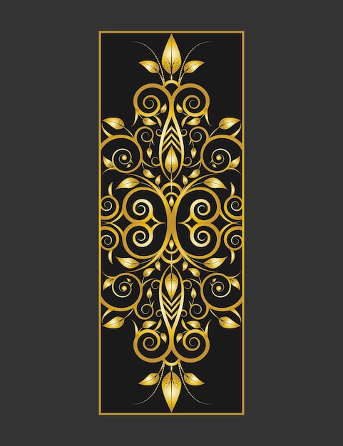 Marco abstracto de borde ornamental dorado largo sobre un fondo negro sólido