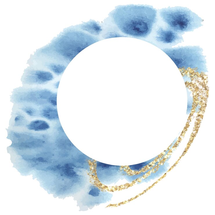 Vector marco de acuarela azul sobre un fondo blanco con oro