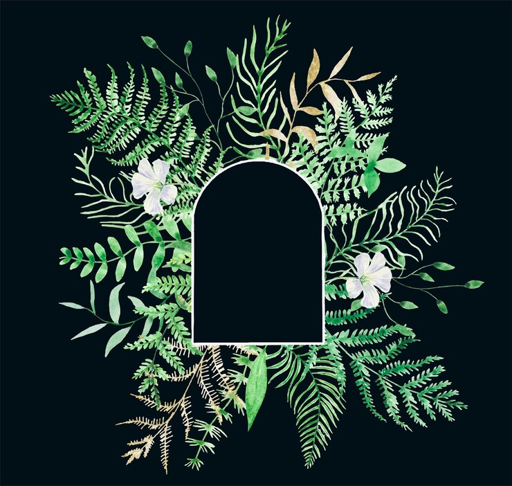 Vector marco de acuarela de hojas de bosque hojas de helecho pintado a mano