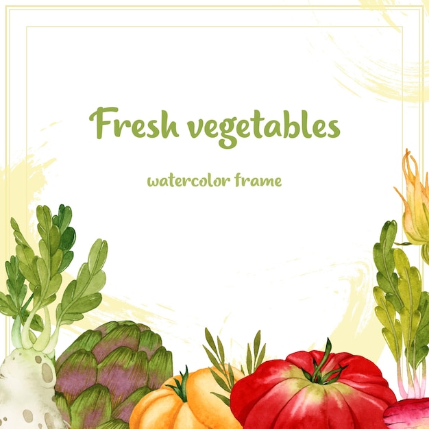 Marco de acuarela de verduras maduras frescas