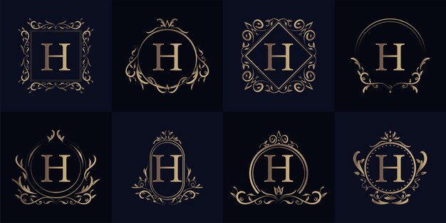 Marco de adorno de lujo inicial H logo set colección.