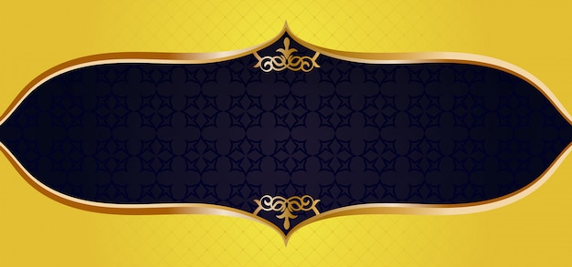 Marco de adorno de oro en un banner de patrón negro