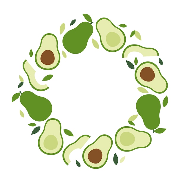 Marco de aguacate, dieta ceto y vegana, planta moderna, vector en estilo plano.