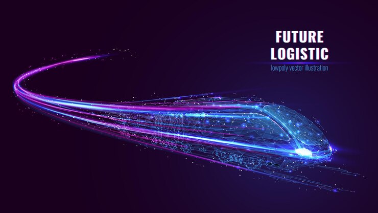 Vector marco de alambre digital de baja poli del tren de alta velocidad futurista la logística del futuro tecnología moderna