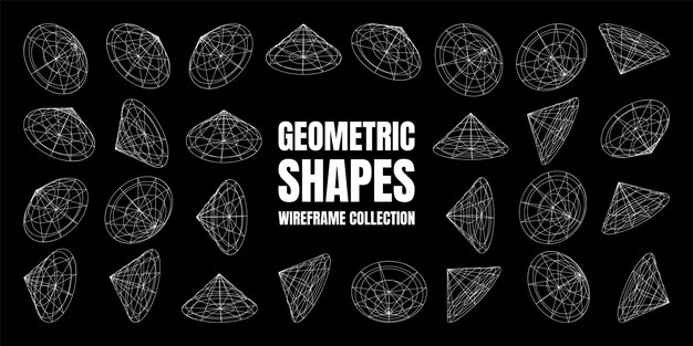 Marco de alambre con formas alineadas malla de perspectiva cuadrícula baja elementos poli geométricos diseño retro futurista