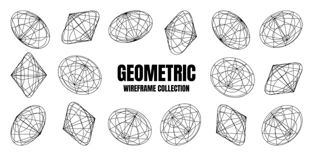 Marco de alambre con formas alineadas malla de perspectiva cuadrícula baja elementos poli geométricos diseño retro futurista