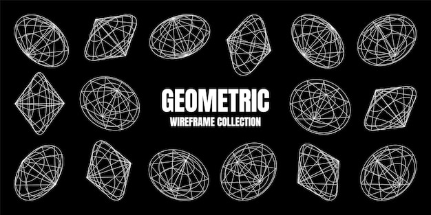 Marco de alambre con formas alineadas malla de perspectiva cuadrícula baja elementos poli geométricos diseño retro futurista
