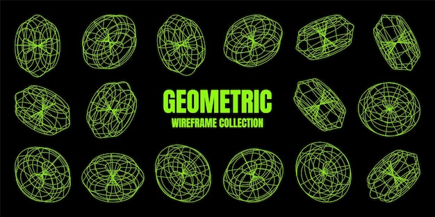 Marco de alambre con formas alineadas malla de perspectiva cuadrícula baja elementos poli geométricos diseño retro futurista