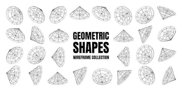 Marco de alambre con formas alineadas malla de perspectiva cuadrícula baja elementos poli geométricos diseño retro futurista
