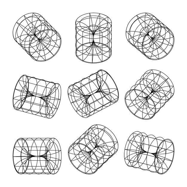 Marco de alambre con formas alineadas malla de perspectiva cuadrícula baja elementos poli geométricos diseño retro futurista