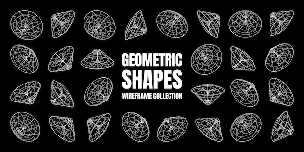 Marco de alambre con formas alineadas malla de perspectiva cuadrícula baja elementos poli geométricos diseño retro futurista