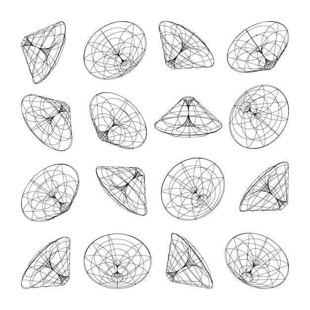 Marco de alambre con formas alineadas malla de perspectiva cuadrícula baja elementos poli geométricos diseño retro futurista
