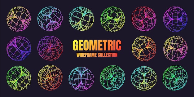 El marco de alambre revestido de neón forma una malla de perspectiva cuadrícula 3D baja elementos poli geométricos retro futuristas