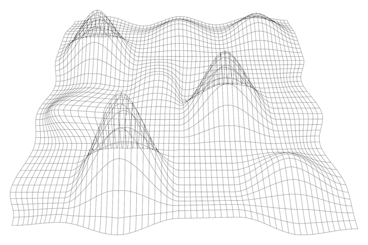 Vector marco de alambre de terreno distorsionado en fondo blanco deformación de la perspectiva de la cuadrícula