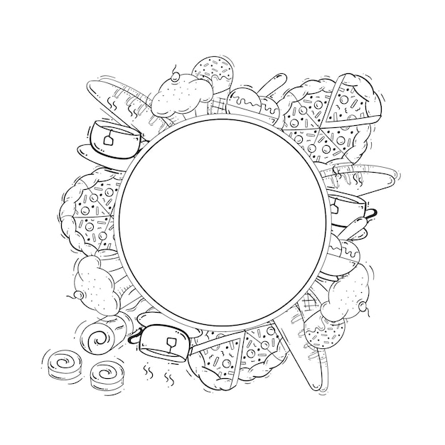 marco de alimentos y bebidas en estilo doodle