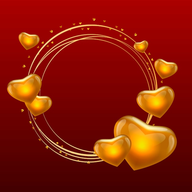 Marco de amor con corazones vector círculo de oro