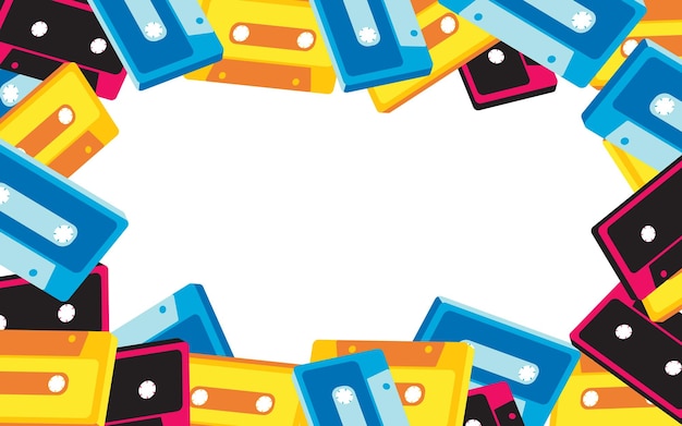 Marco del antiguo casete de audio voluminoso de isometría musical con estilo retro hipster antiguo de los años 70 80 90 El fondo Ilustración vectorial Cartel de discoteca