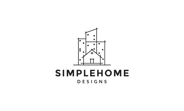 Marco de arquitecto de líneas casa con diseño de ilustración de icono de vector de logotipo de bienes raíces