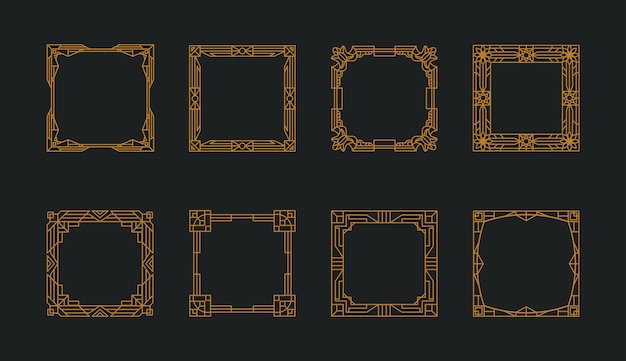 Marco art deco Gatsby vintage línea de oro frontera gran patrón antiguo lujo filigrana invitación decoración de tarjeta moderna geometría retro marco de calidad cuadrada vectorial conjunto de plantillas de diseño ordenado