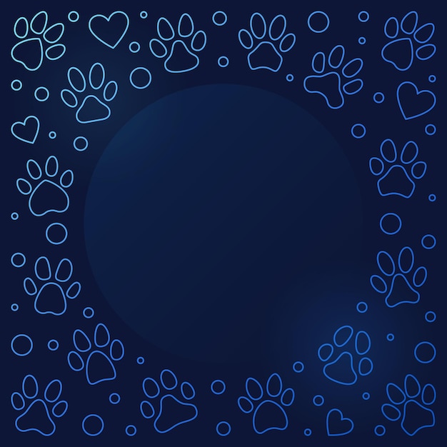 Vector marco azul hecho de huellas de patas de mascota y corazones ilustración vectorial